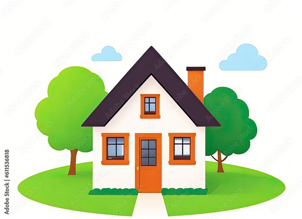 Small house and happy family. Generative Ai Small house and happy family. Generative Ai