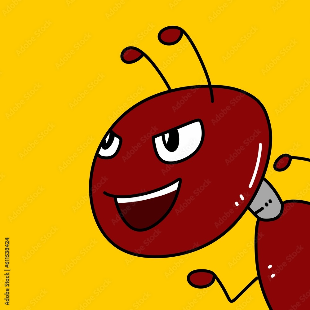 Naklejka premium cute cartoon red ant with yellow background
