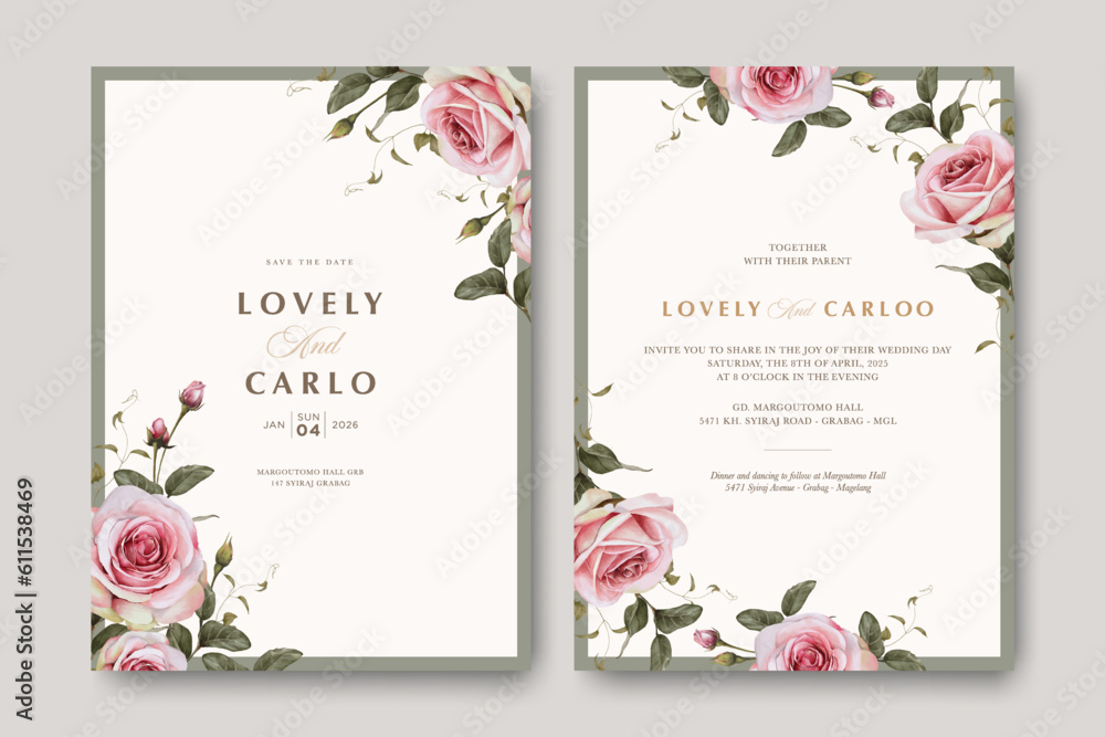 wedding card set  template with roses flowers