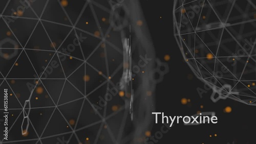 Thyroxine, T4 or levothyroxine thyroid hormone molecule. Prohormone of thyronine T3. Used as drug to treat hypothyroidism. Skeletal formula. photo