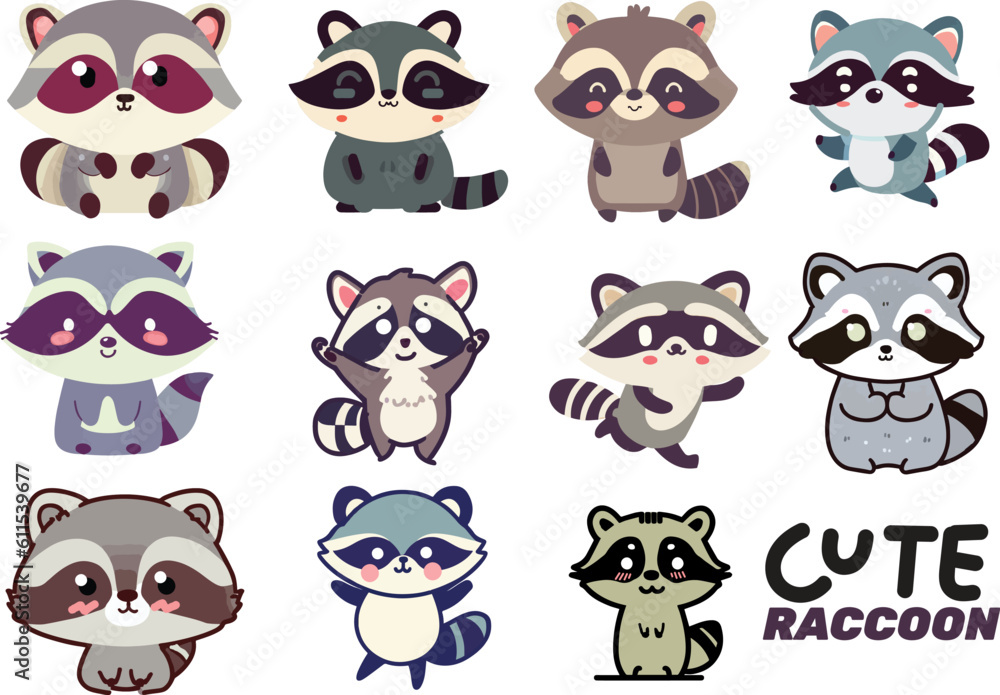 Obraz premium Set of Cute Raccoon