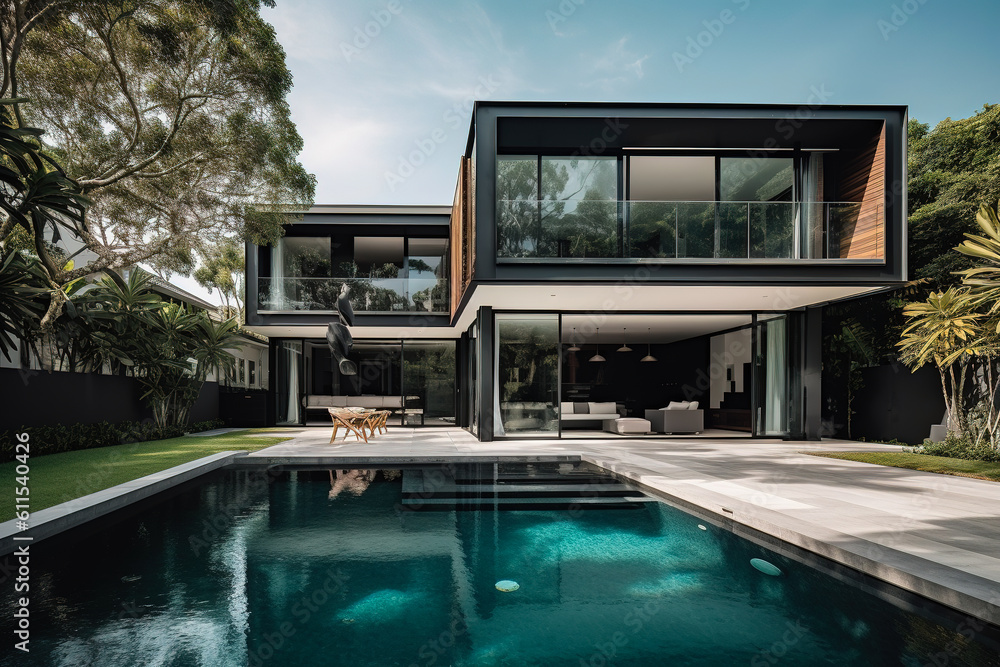 Beautiful modern house with a stunning pool in the front yard ...