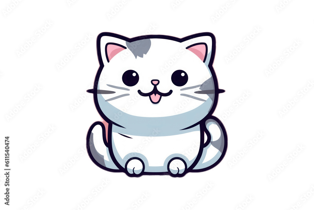 Kawaii Kitten Sticker Design. Thick Stroke. Generative AI Kawaii Kitten Sticker Design. Thick Stroke. Generative AI