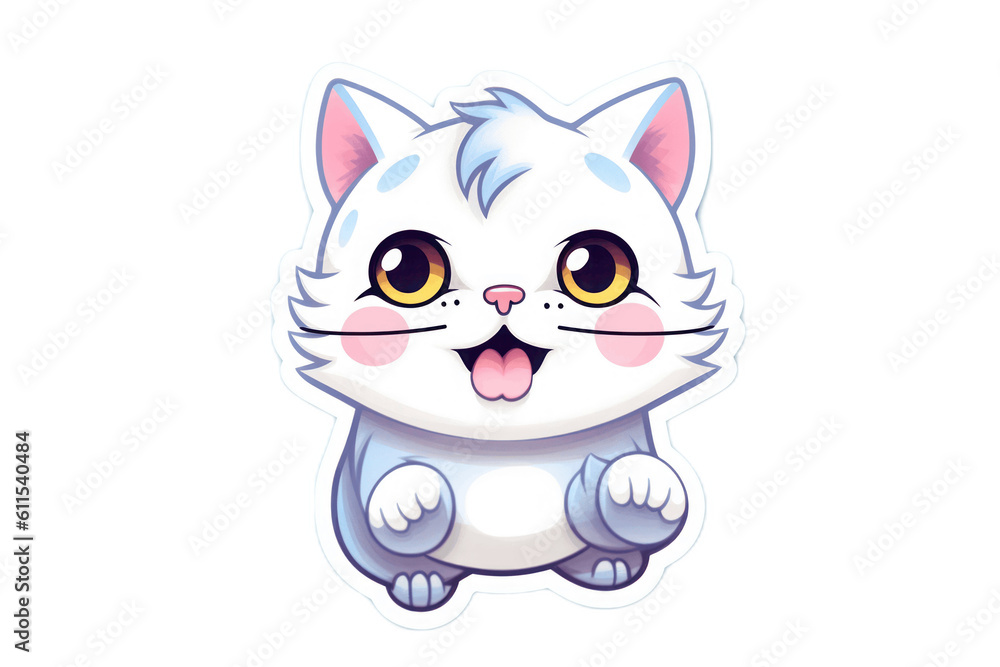 Kawaii Kitten Sticker Design. Thick Stroke. Generative AI Kawaii Kitten Sticker Design. Thick Stroke. Generative AI
