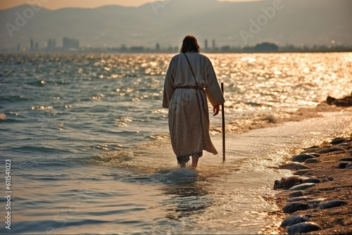 Fotobehang Christ walking on water, jesus walked on water, sea of galilee