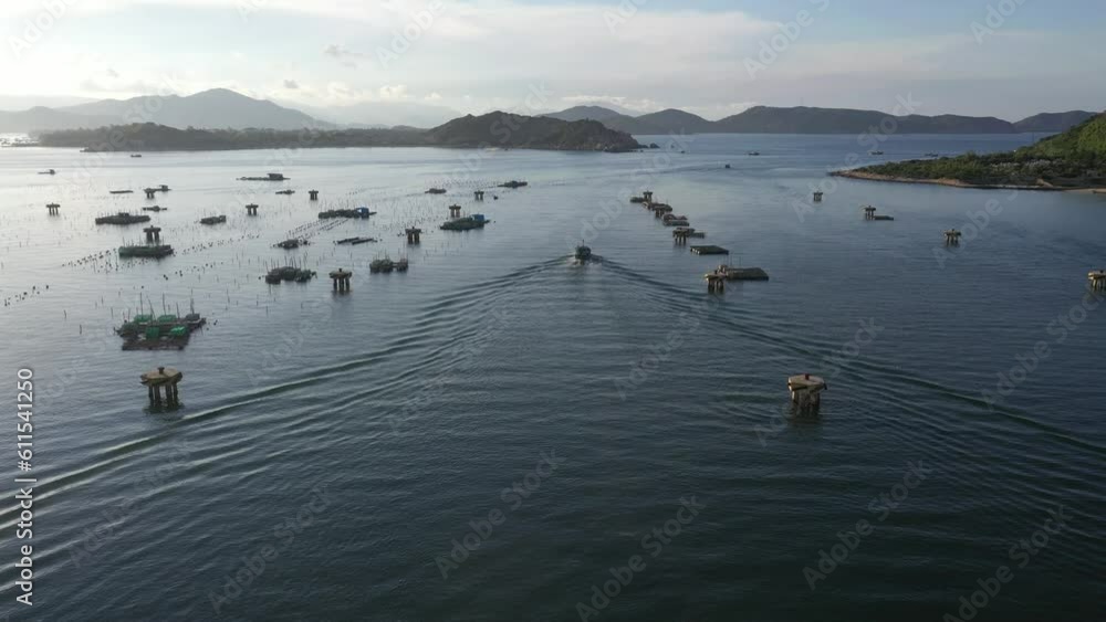 Aerial drone video of tropical paradise exotic Cu Mong lagoon, Vinh Hoa bay covered in limestone trees with emerald crystal clear beach and Lobster farm in Phu Yen, Vietnam Aerial drone video of tropical paradise exotic Cu Mong lagoon, Vinh Hoa bay covered in limestone trees with emerald crystal clear beach and Lobster farm in Phu Yen, Vietnam