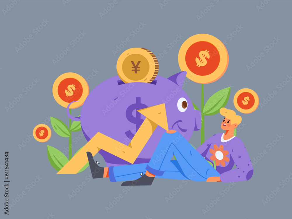 Fototapeta premium Internet finance and wealth management investment flat vector concept operation hand drawn illustration 