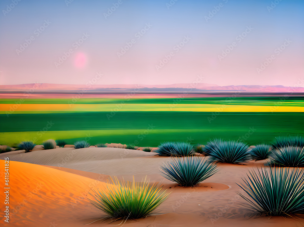 Spring desert in watercolour pastel tones.