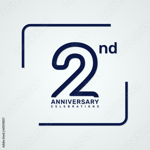 2nd anniversary logo design with double line style concept, logo vector template