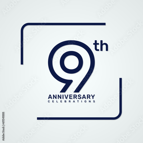 9th anniversary logo design with double line style concept, logo vector template