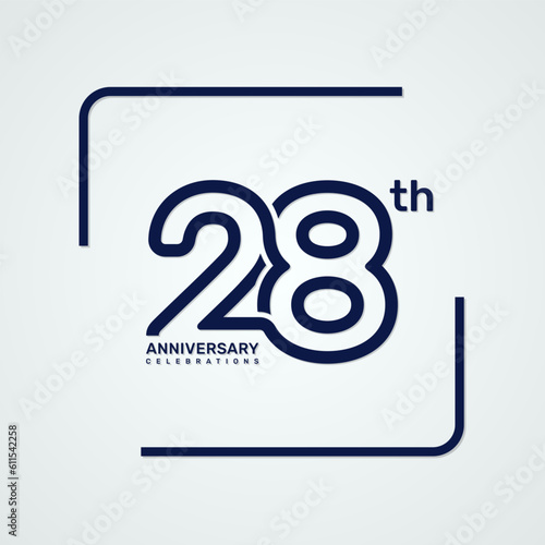 28th anniversary logo design with double line style concept, logo vector template