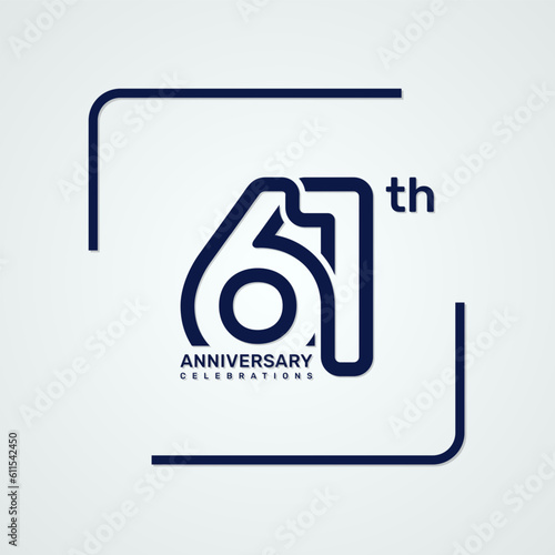 61th anniversary logo design with double line style concept, logo vector template
