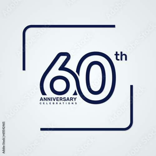 60th anniversary logo design with double line style concept, logo vector template