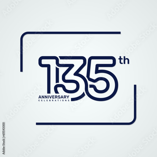 135th anniversary logo design with double line style concept, logo vector template