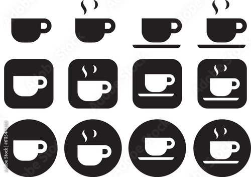 コーヒーアイコンのモノクロのベクターイラストセット