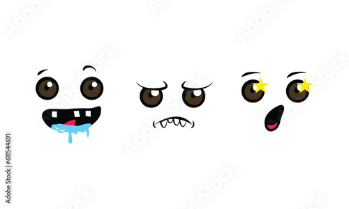 Expressive eyes and mouth smiling character face icon