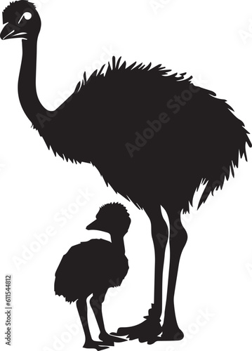 A Ostrich with her baby vector silhouette illustration
