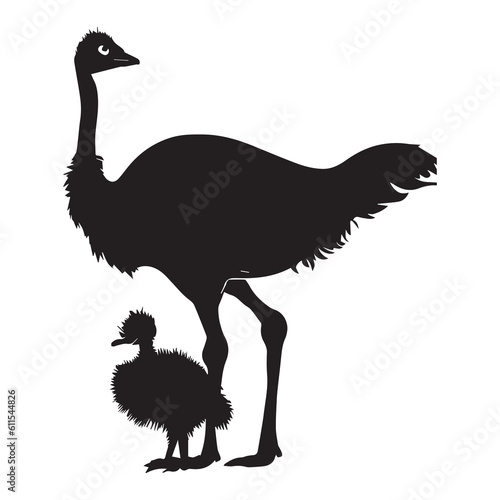 Ostrich bird with Her Baby Ostrich vector silhouette