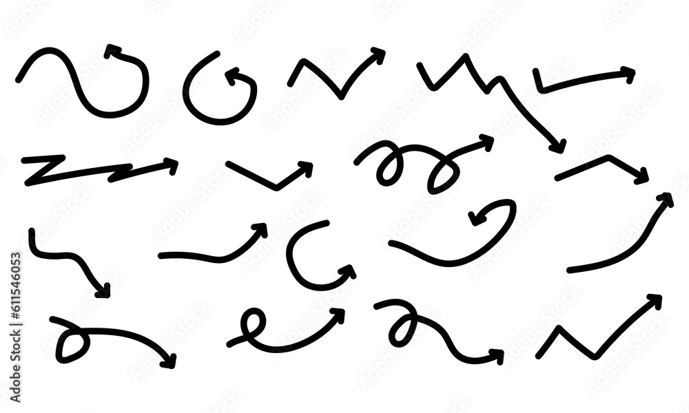 set different shape hand-drawn arrows. Vector graphic design. set different shape hand-drawn arrows. Vector graphic design.