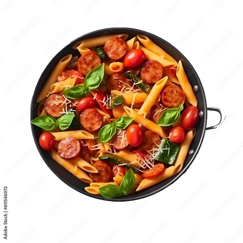 Pasta with vegetables on a black pan PNG transparent background Pasta with vegetables on a black pan PNG transparent background