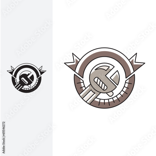 wrench logo as hipster gear design template sign. solid and stylish silhouette.
