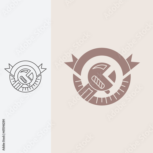 wrench logo as hipster gear logo vector design template best. monoline and stylish silhouette.
