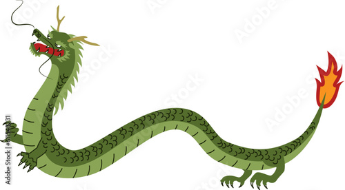 横向きの龍の全身イラスト　緑色　 © akinotombo