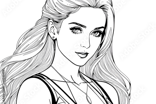 Pretty Model Women in black and white drawing