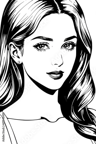 Pretty Model Women in black and white drawing