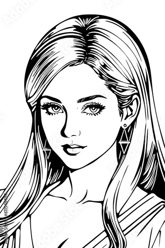Pretty Model Women in black and white drawing