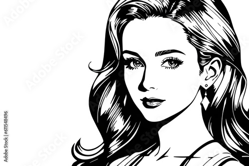 Pretty Model Women in black and white drawing