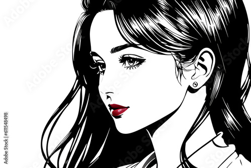 Pretty Model Women in black and white drawing