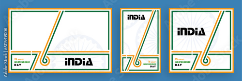 Seventy six 76 years India independence Day, 15 of August text in saffron characters  with india elements on color background