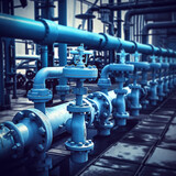 Blue oil and gas pipe line valves. Generative AI