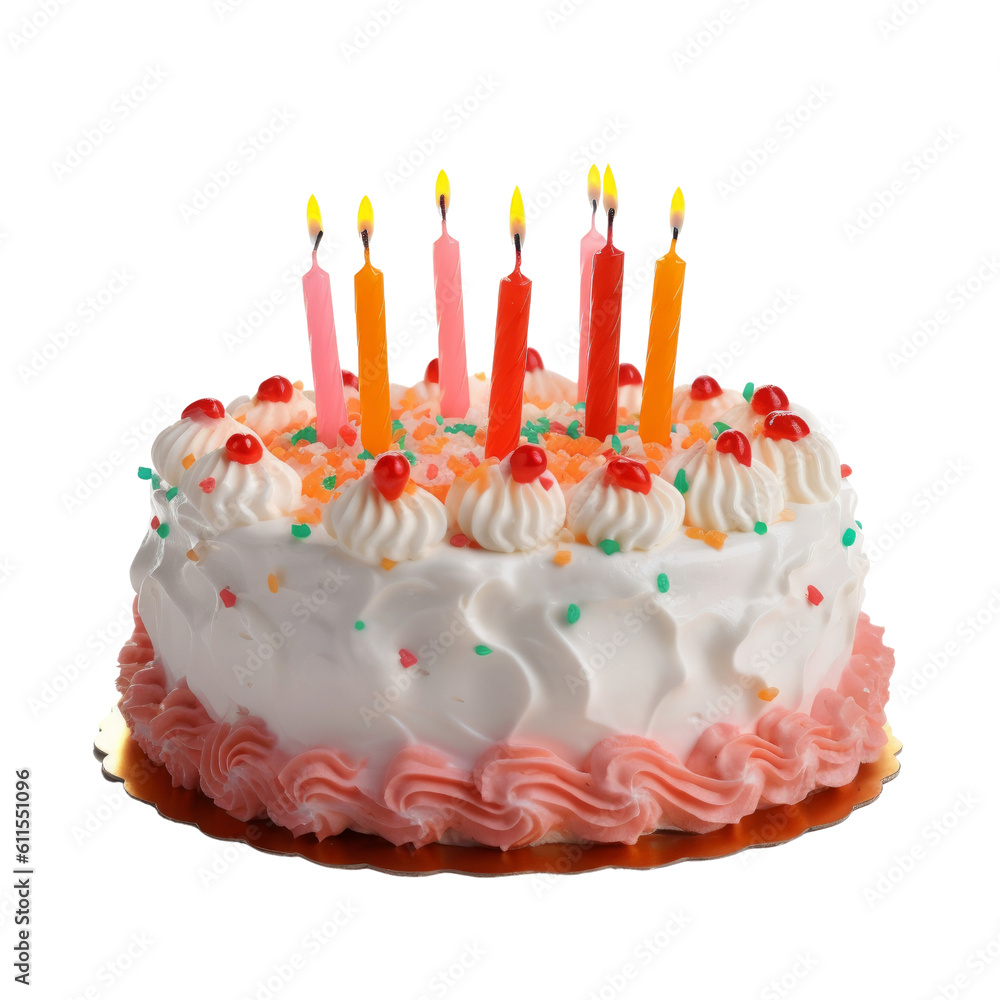 birthday cake with candles isolated on transparent background cutout ...