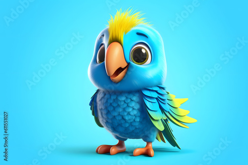 Cute Blue 3d Parrot, 3d Cartoon Parrot with green feather, Colorful cute Parrot generative AI © Fahad