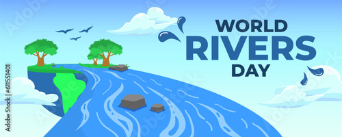 World Rivers Day on 24 September Banner Background. Horizontal Banner Template Design. Vector Illustration