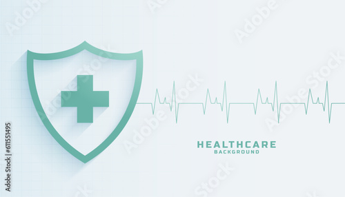 bio tech medical care background with shield and ECG graph design