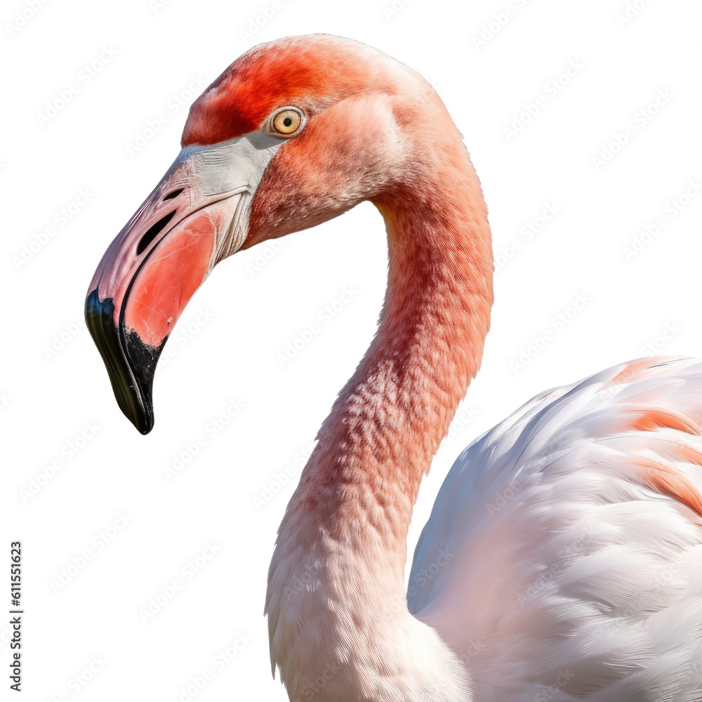 Fototapeta premium close up of flamingo isolated on transparent background cutout