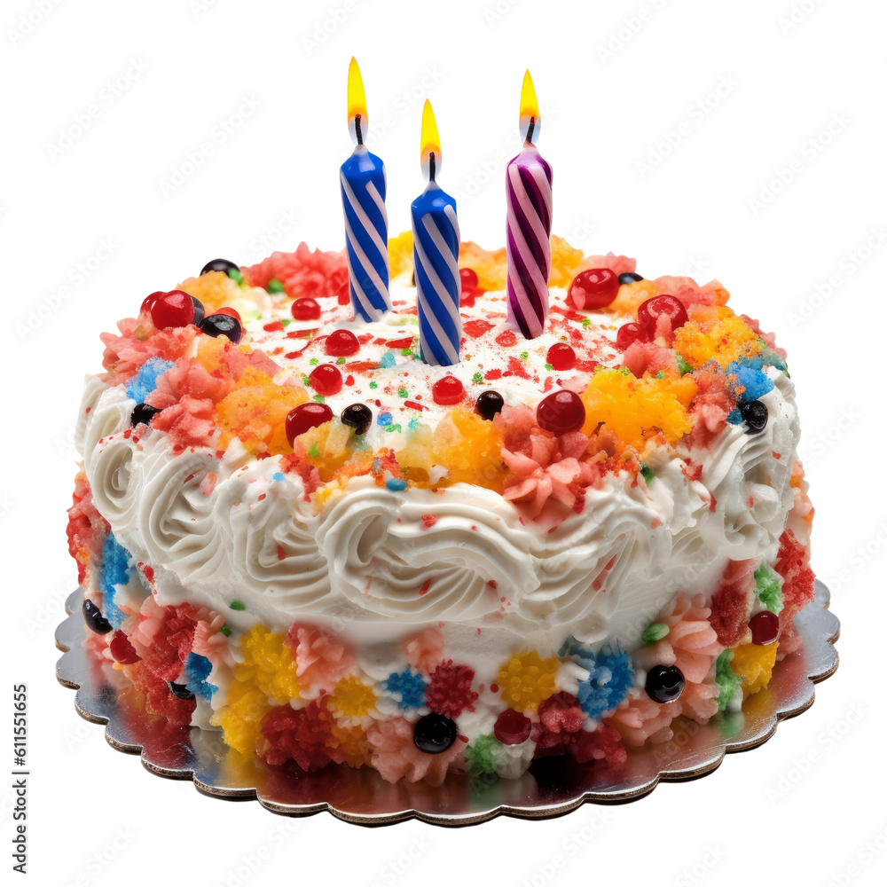 birthday cake with candles isolated on transparent background cutout ...