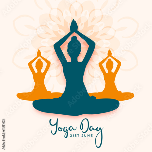21st world yoga day background with women doing exercise