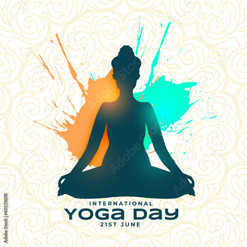 inspiring international yoga day background with splatter effect