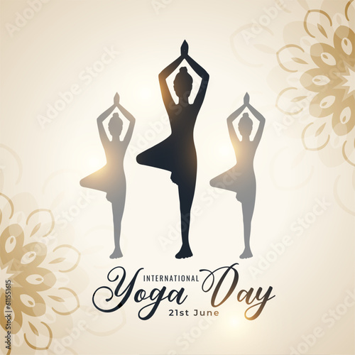 beautiful international yoga day background with women silhouette