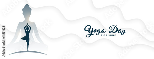 elegant 21st june yoga day white banner for spiritual therapy