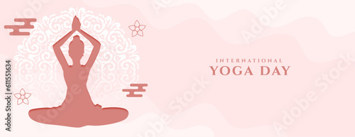 paper cut style international yoga day banner for fitness and health therapy