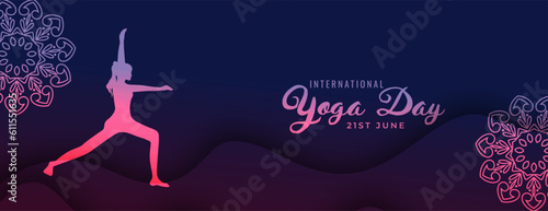 eye catching 21st june world yoga day banner with floral decoration