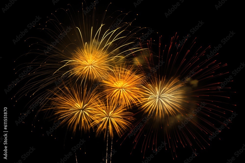 Obraz premium five multicolored fireworks on a black background