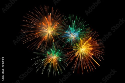 five multicolored fireworks on a black background