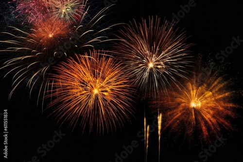 five multicolored fireworks on a black background