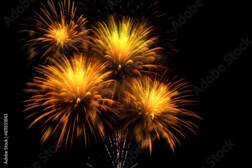 five multicolored fireworks on a black background